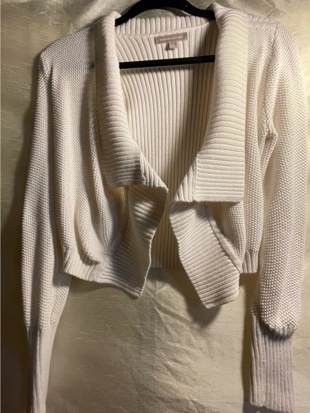 Banana Republic Cream Ribbed Shawl-Collar Cropped Cardigan